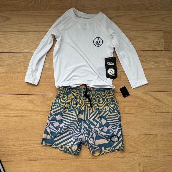 Volcom White Rash Guard and Patterned Swim Set - Picture 2 of 4